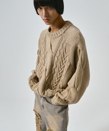 헤비 멀티 케이블 오버핏 스웨터 (베이지)