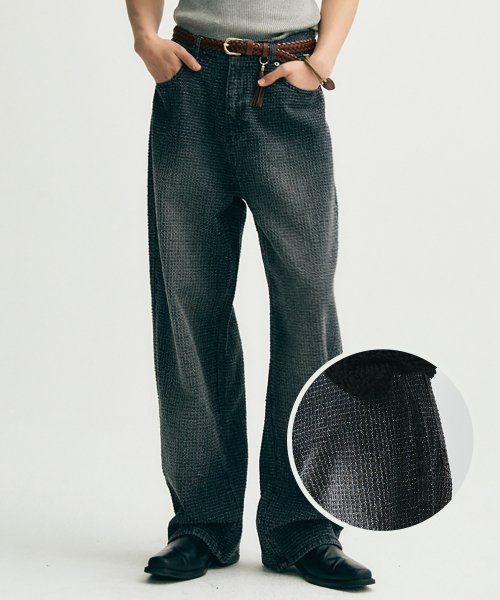 Широкие рваные джинсы в полоску (Black)