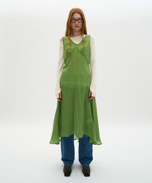 MUSINSA | PARTIMENTO WOMEN Dart sheer layered dress_green