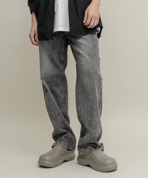 Широкие джинсы с завязками и стоунвошем (Grey)