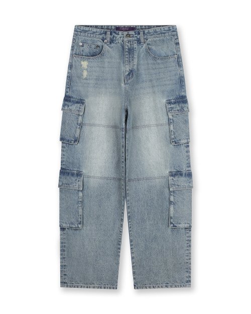 FADED DENIM CARGO PANTS VINTAGE BLUE