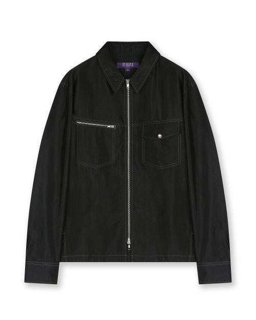UNBALANCED POCKET ZIP-UP SHIRKET BLACK