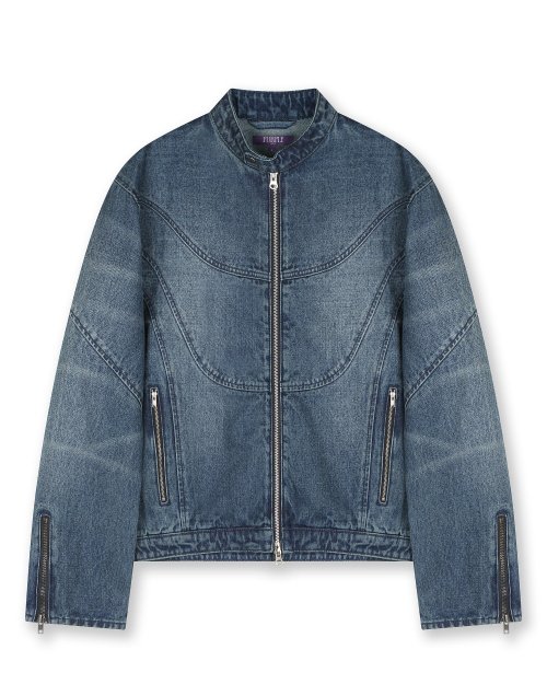 MOTOCYCLE WASHED DENIM JACKET VINTAGE BLUE