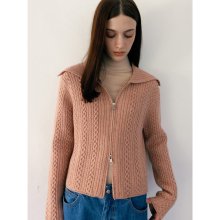 Wool Cable Collar Zipup Cardigan  Dusty Pink