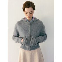 Alpaka Blended Cable Pocket Hooded ZipUp Pullover  Light Grey
