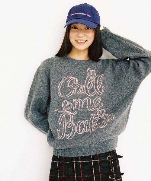 콜미베이비(CALL ME BABY) Ribbon Logo Cashmere Sweater _ Grey - 사이즈 & 후기 | 무신사 콜미베이비(CALL ME BABY)  Ribbon Logo... 