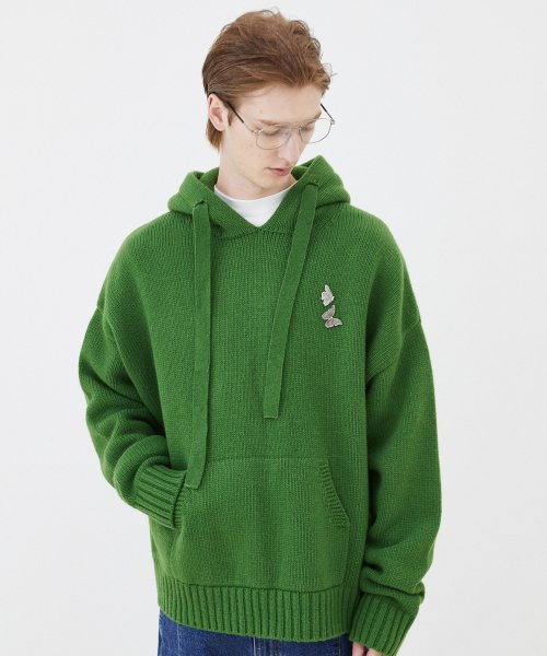 Butterfly Lambswool Hoodie Knit Green