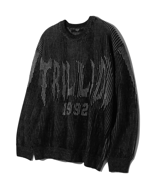 MUSINSA | TRILLION Washable two-tone crewneck graphic knit (BLACK)