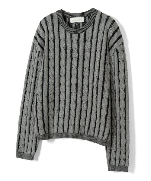MUSINSA | セカンドモノ Two-tone cable round knit gray_SEKT015GRAY