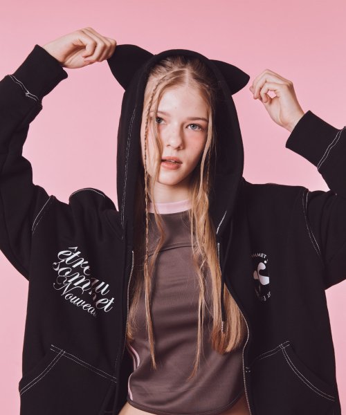 Худи на молнии с кошачьими ушками (Black)