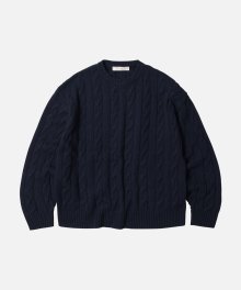 WOOL CABLE RELAX KNIT _ NAVY
