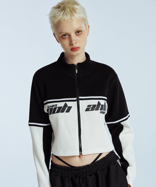 MUSINSA | OOH-AHH Logo knit zip-up (black)