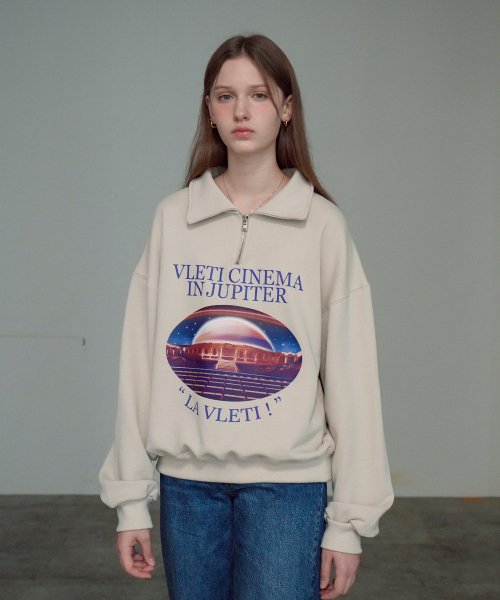 Art Work Printing Half Zip-up Sweatshirt (Salted)