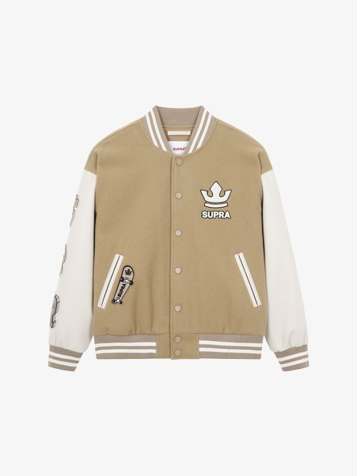Шерстяной бомбер с нашивкой на рукаве (BEIGE)