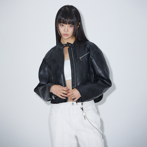 LINE FAKE LEATHER BIKER JACKET чёрное BP3LJ001