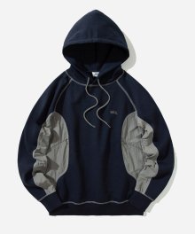 [ONEMILE WEAR] NYLON FABRIC MIXED HOODIE NAVY