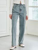 누브(NOUVE) Straight Stitch Denim Pants - Blue