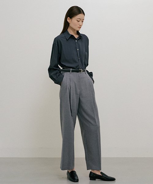 two tuck wide pants-gray