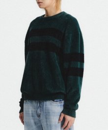 COLOR BLOCK HAIRY KNIT (DEEP GREEN)