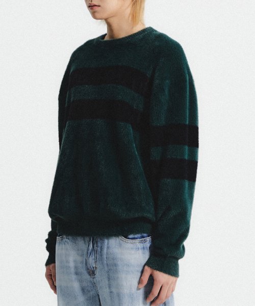 COLOR BLOCK HAIRY KNIT (DEEP GREEN)