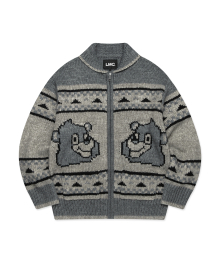 BEAR ZIP-UP COWICHAN KNIT SWEATER gray