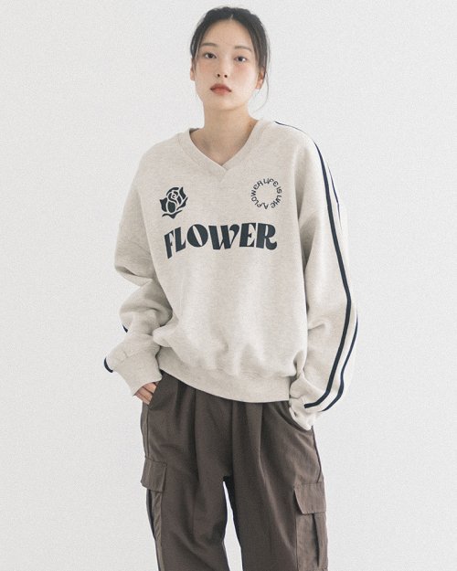 OVERSIZE UNIFORM V-NECK SWEATSHIRT(OATMEAL)