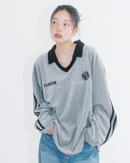 MUSINSA | HAVISM OVERSIZE VELOUR V-NECK L/S TEE(GREY)