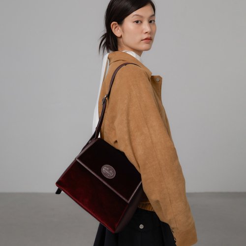 VELVET SHOULDER JEANNE BAG_DARK RED