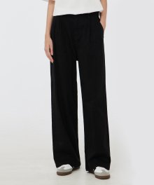 (W) TWILL COTTON ONE-TUCK WIDE PANTS (BLACK) [LRSFCPA723M]