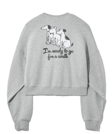 (W) 3 DOGS WAITING FOR WALK CROP SWEATSHIRT (MELANGE GREY) [LRSFCTM769M]