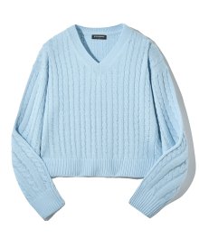 (W) V NECK CABLE KNIT (LIGHT BLUE) [LRSFCTK710M]