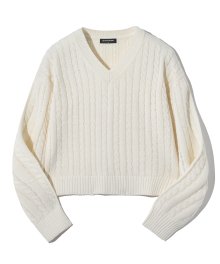 (W) V NECK CABLE KNIT (OFF WHITE) [LRSFCTK710M]