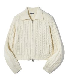 (W) CABLE FULL ZIP-UP KNIT (OFF WHITE) [LRSFCTK711M]