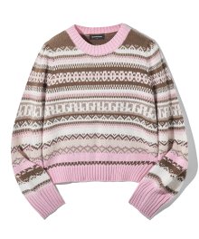 (W) NORDIC PATTERN PUFF SHOULDER KNIT (PINK) [LRSFCTK712M]