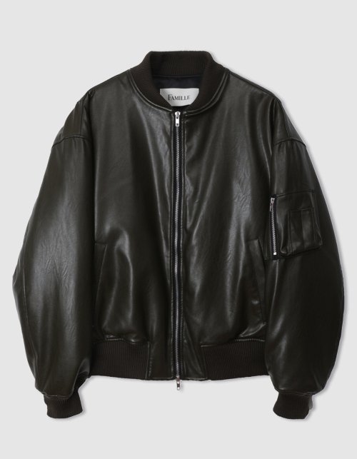 MUSINSA | FAMILLE Vegan leather MA-1 flight jacket khaki
