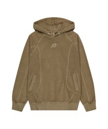 [Heavy Cotton] Pigment Washing Puzzle Embroidered Hoodie_Brown