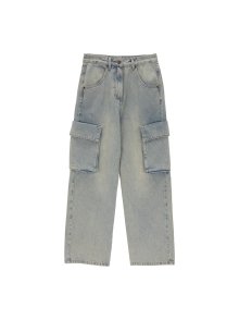 BIG POCKET VINTAGE CARGO DENIM PANTS IN SKY