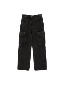 BIG POCKET VINTAGE CARGO DENIM PANTS IN BLACK