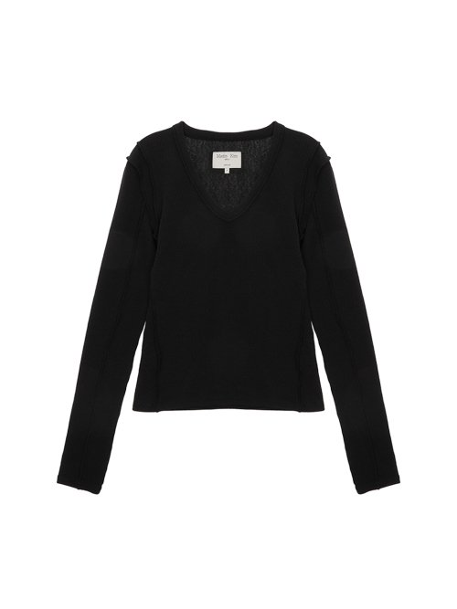 MUSINSA | MATIN KIM STITCH V NECK SLIM TOP IN BLACK