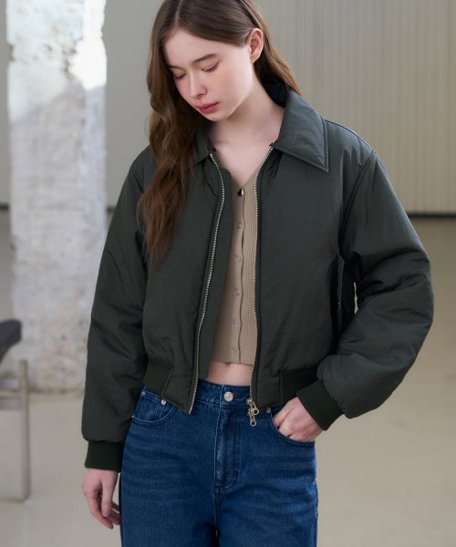 PEARLS VOLUME FUR COLLAR BOMBER JACKET [KHAKI GREY]