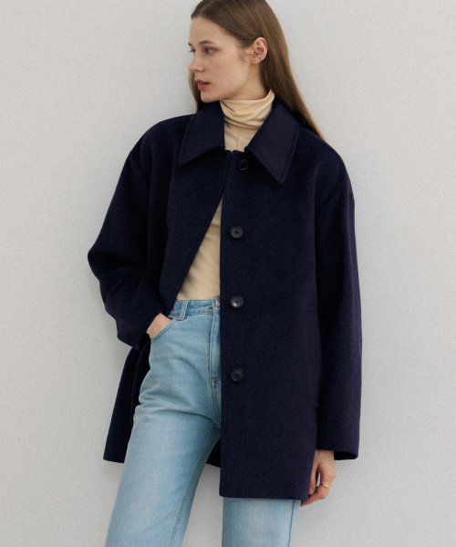 MUSINSA | DRAWFIT WOMEN Soft cashmere oversized half coat [NAVY]