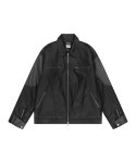 도미넌트(DOMINANT) [2WAY] Cropped Distressed Leather Jacket_Black Grey