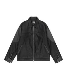 [2WAY] Cropped Distressed Leather Jacket_Black Grey