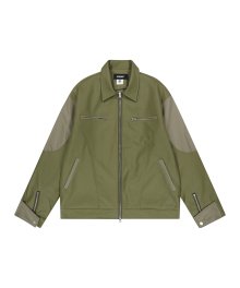 [2WAY] Cropped Distressed Leather Jacket_Khaki Olive