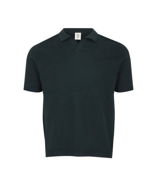 Летний трикотажный пуловер с открытым воротником_Dark Green