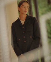 Belted button point wool jacket_Navy