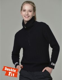 블랙 여성 골조직 포인트 긴팔 스웨터(방풍) (겨울용)_DWSW3D812BK
