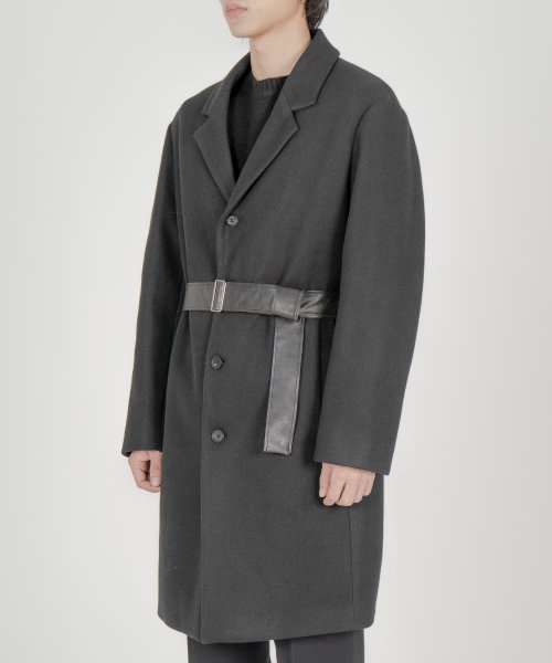 Однобортное шерстяное пальто Odd String [Black]