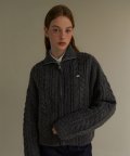cable knit Full zip-up - charcoal