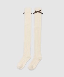 Ribbon over knee socks_Beige